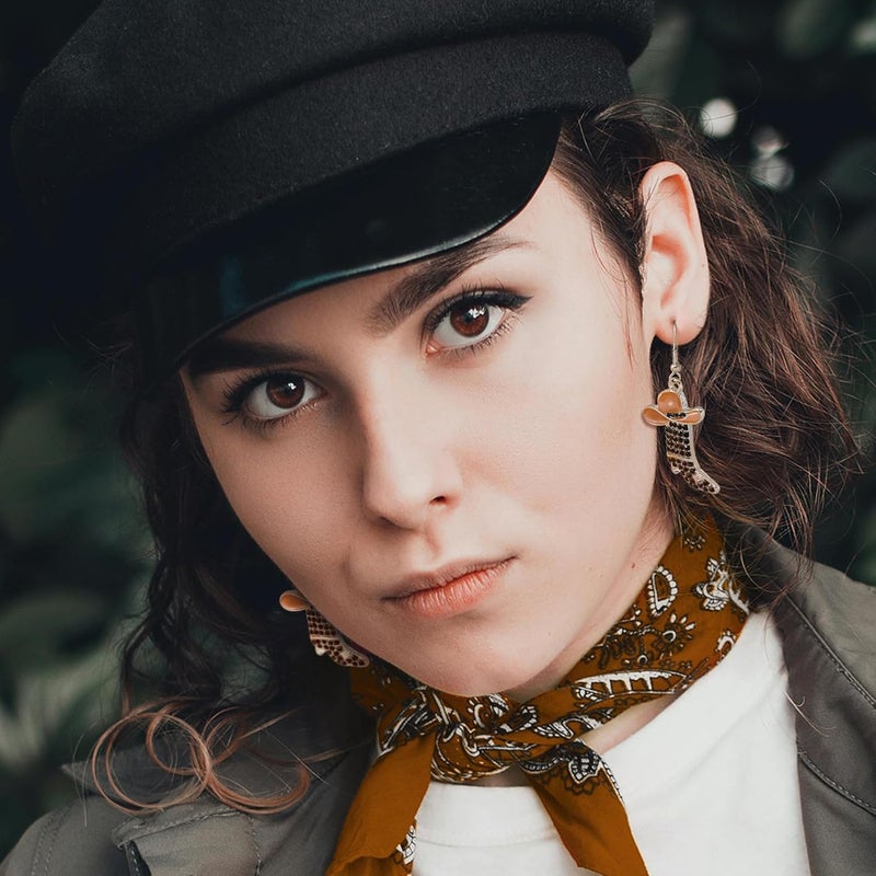 RechicGu Rhinestone Western Boots Earrings Cowgirl Cowboy Enamel Hat Bohemian Rodeo Boot Drop Dangle Earrings for Women - Image 3